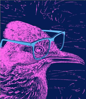 A photo illustration depicts Rowdy the Roadrunner wearing spectacles.