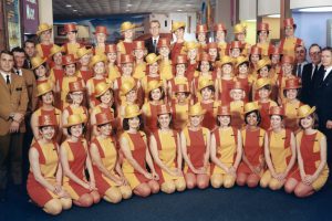 Group portrait of the attendants in the Bell Telephone System Pavilion