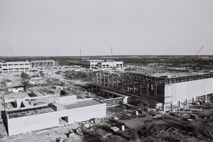 The P.E. Building and the Convocation Center under construction