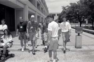 James Pinkard takes students on a tour of campus