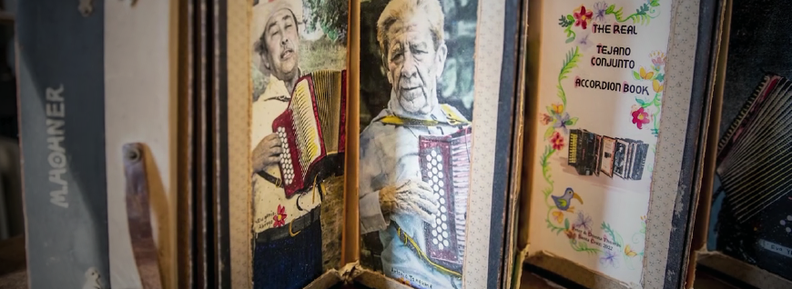 Accordion book created by book artist Peter Thomas