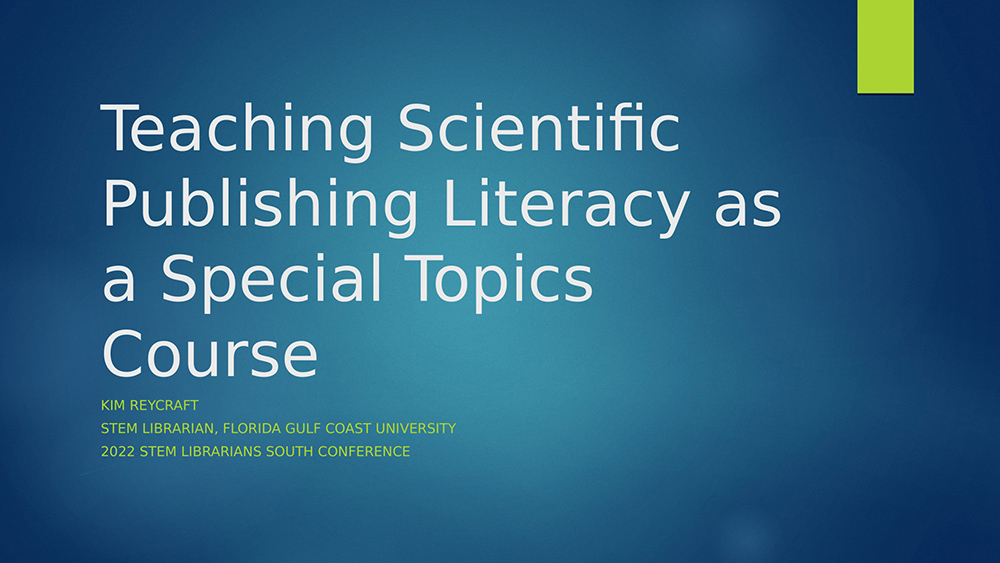 Teaching Scientific Publishing Literacy as a Special Topics Course